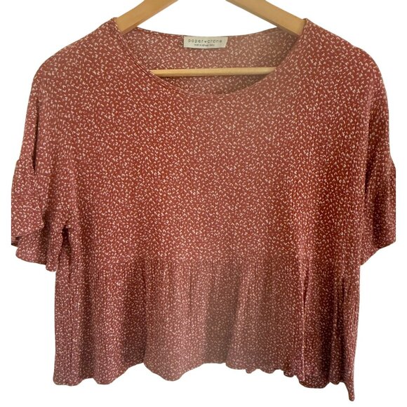 Papercrane Womens Rust Red Babydoll Blouse S Prairie Cottagecore Flowy Ruffle - Picture 1 of 8